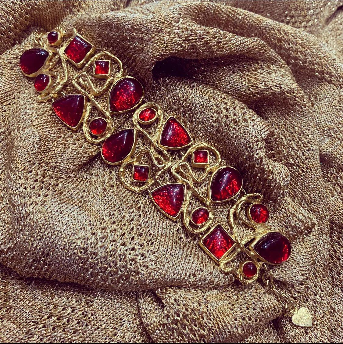 Dolce Vita vintage Gold Red Glass statement Bracelet