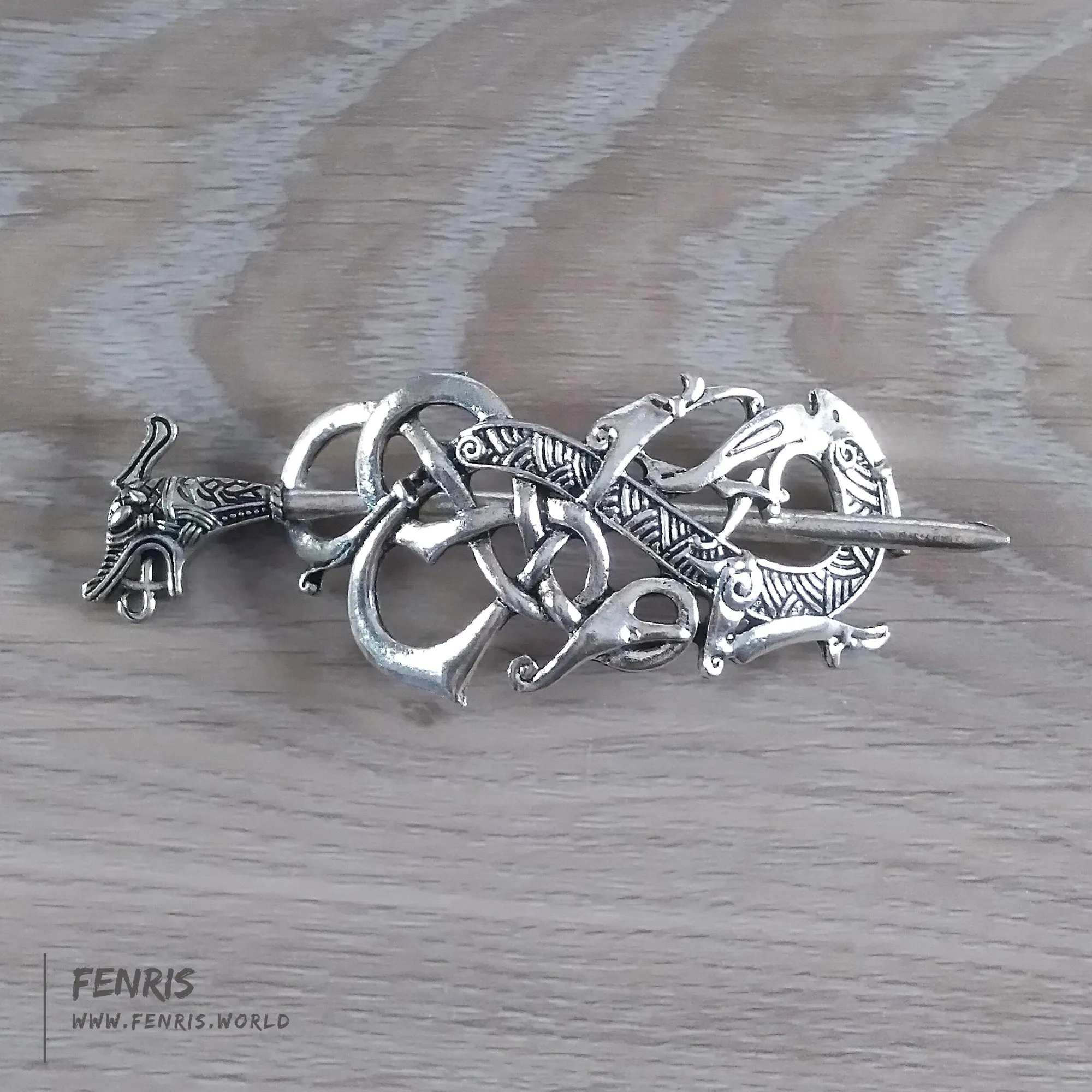 Dragon Hair Pin Silver Knot Work Celtic Viking Style