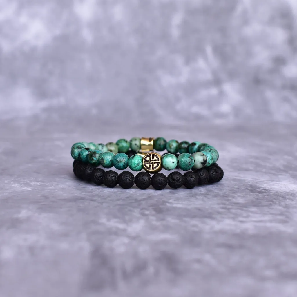 Dual Elemental  - Turquoise & Lava Beads Bracelet