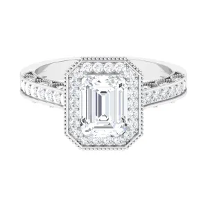 Emerald Cut Moissanite Vintage Engagement Ring