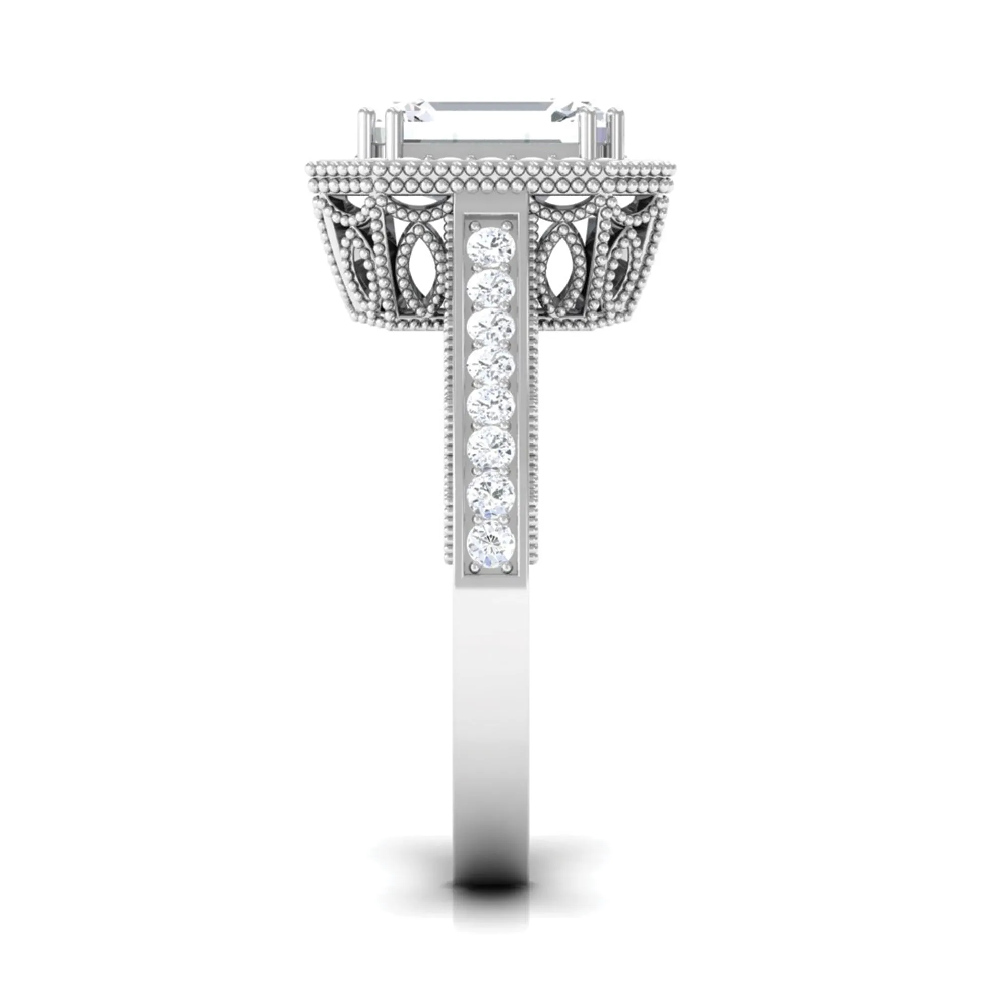 Emerald Cut Moissanite Vintage Engagement Ring