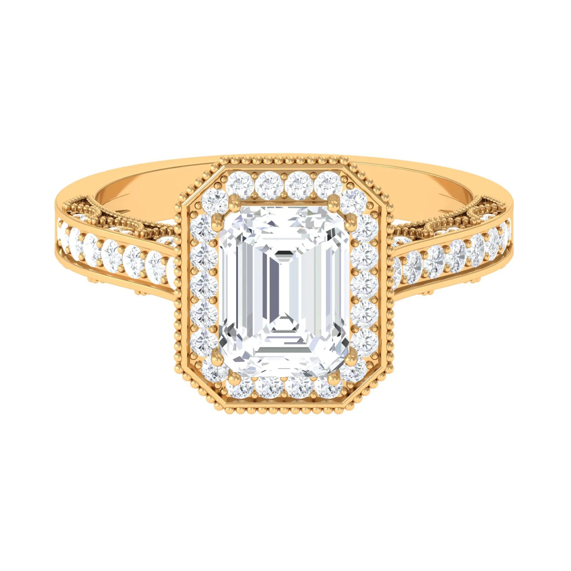 Emerald Cut Moissanite Vintage Engagement Ring