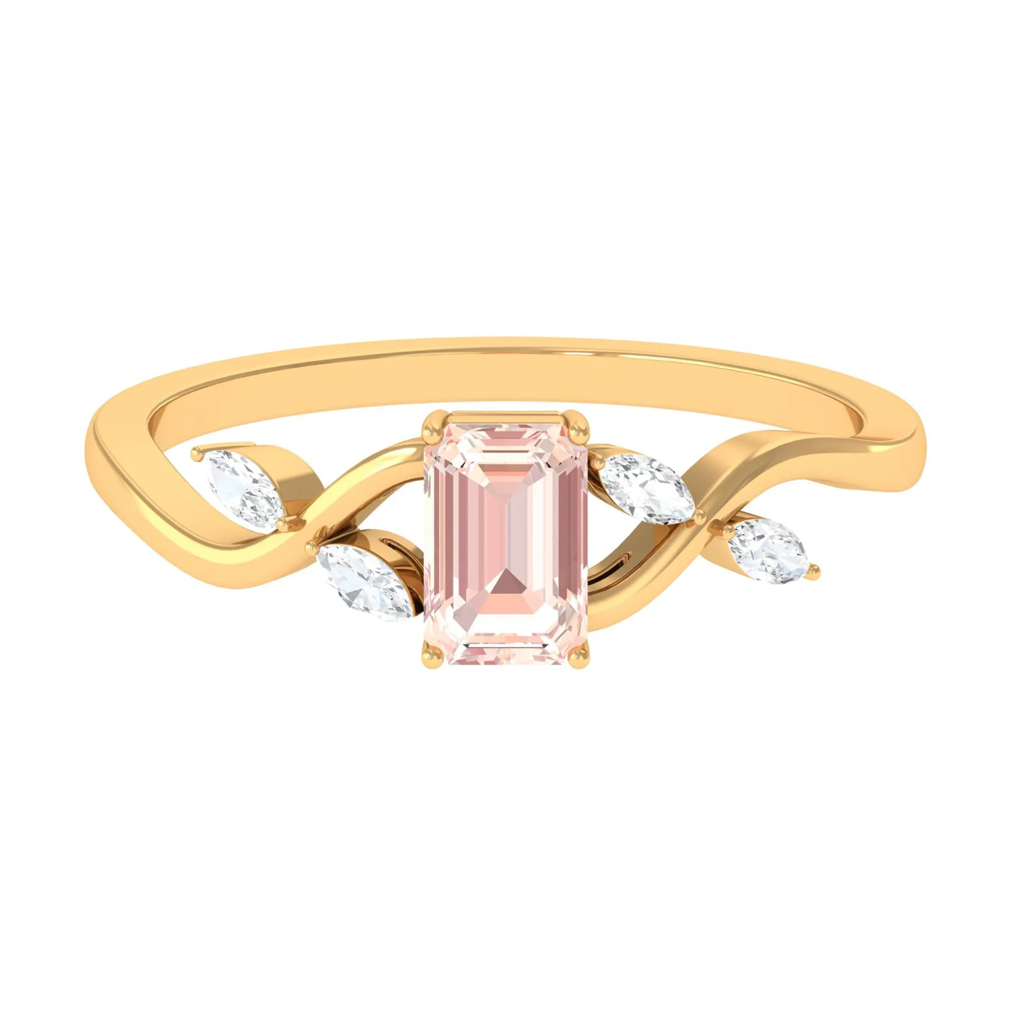 Emerald Cut Morganite and Diamond Solitaire Engagement Ring in Split Shank