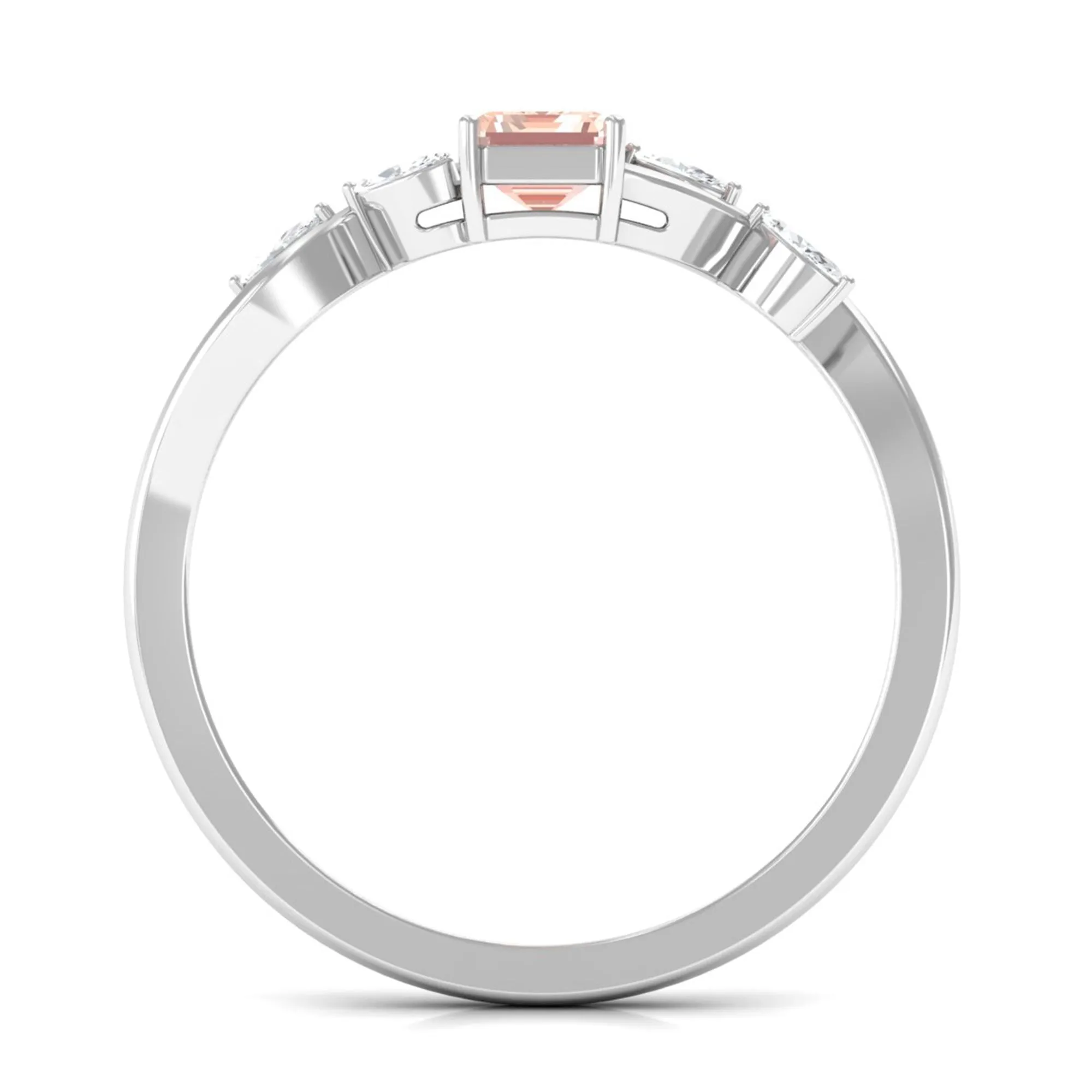 Emerald Cut Morganite and Diamond Solitaire Engagement Ring in Split Shank