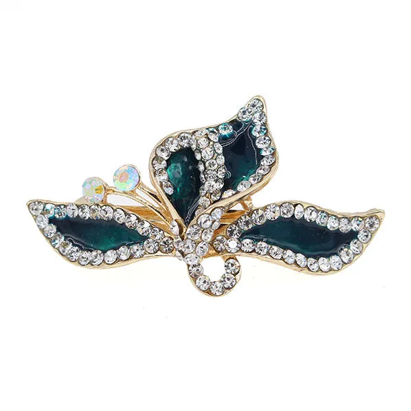 Enamel Leaves w/ Rhinestones Princess Hair Barrette