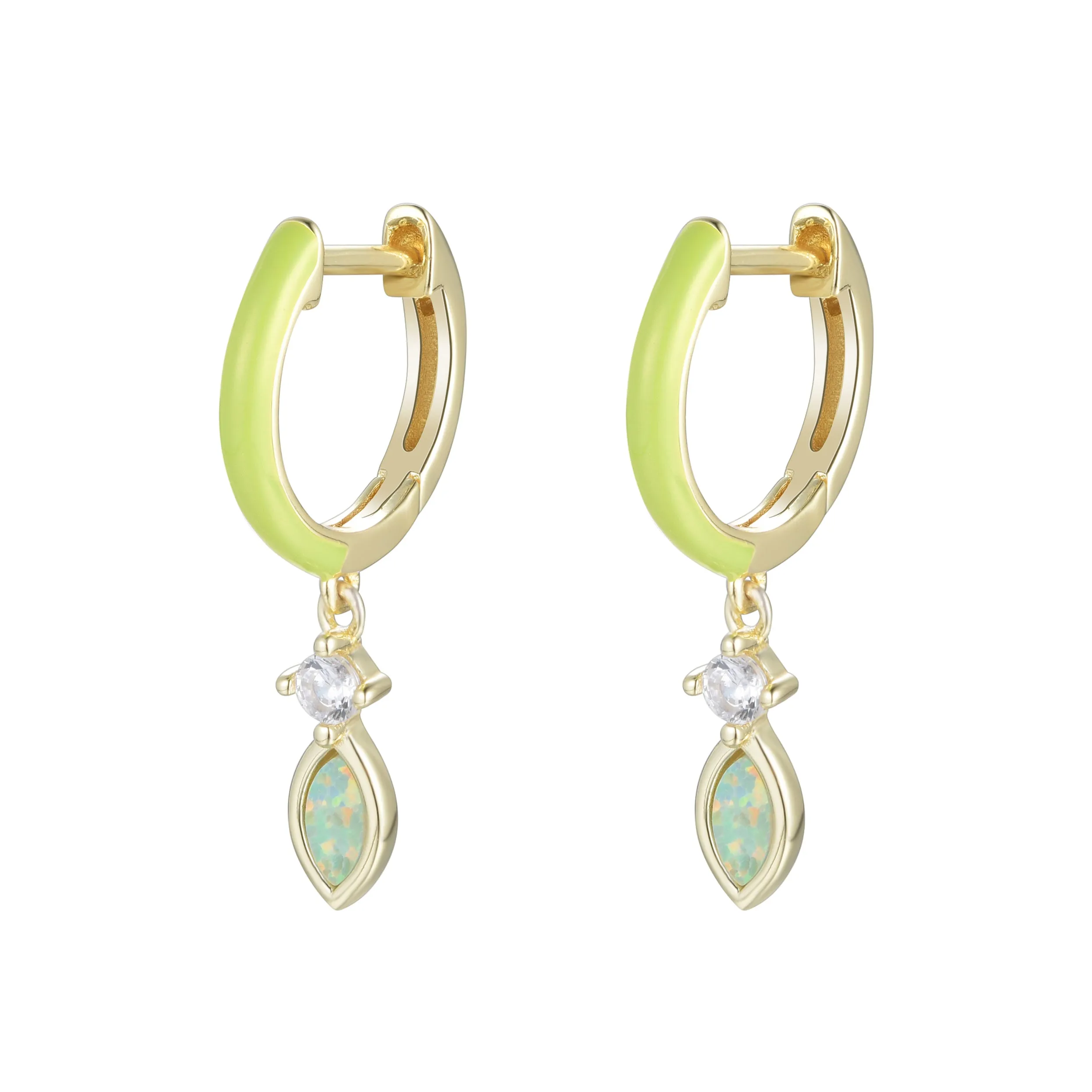 Enamel Opal Huggie Earrings