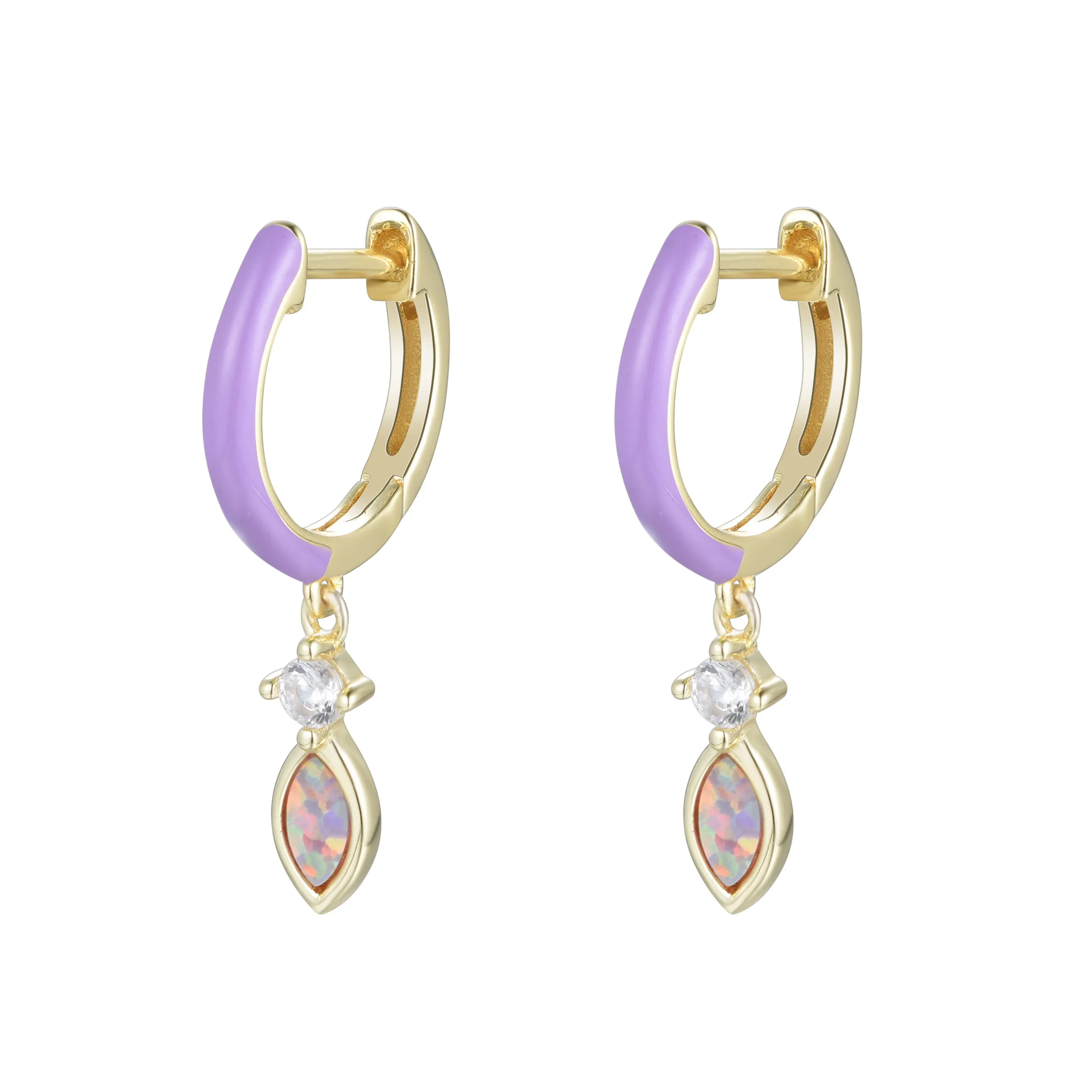 Enamel Opal Huggie Earrings