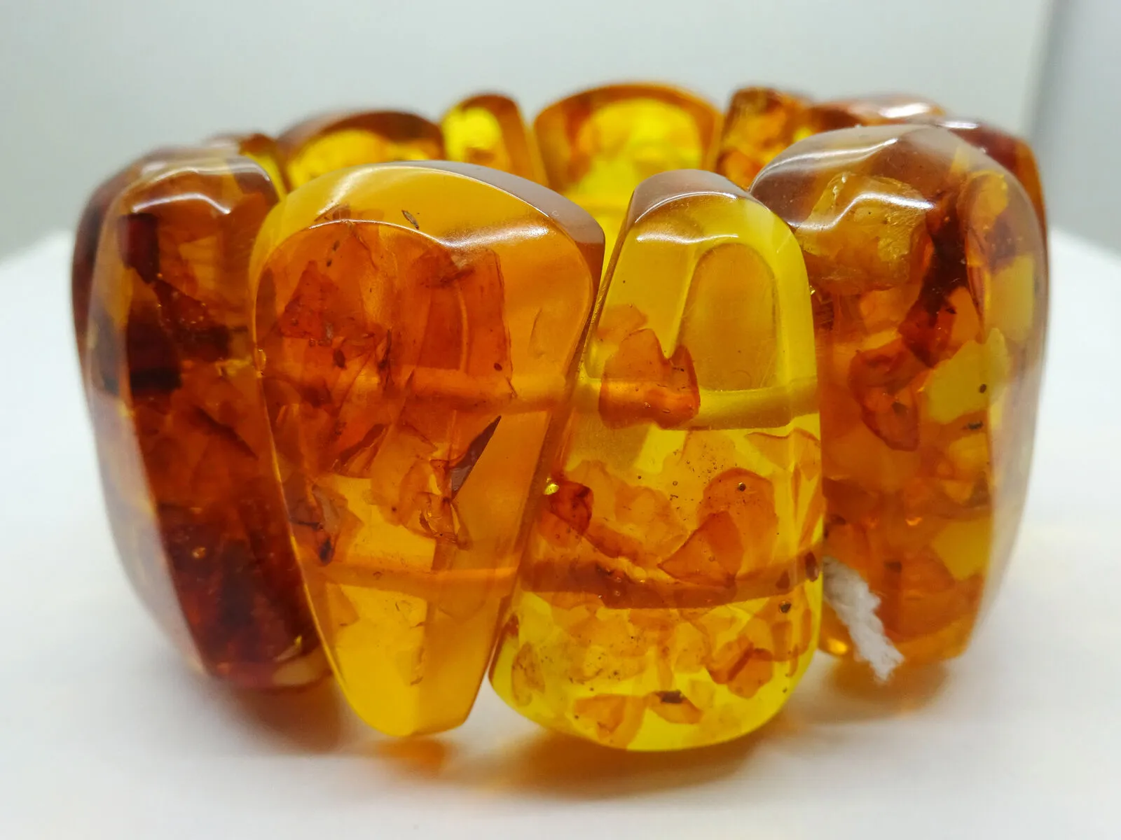 Estate Honey Amber 36mm Chunky Faceted Stretch Bracelet 6"