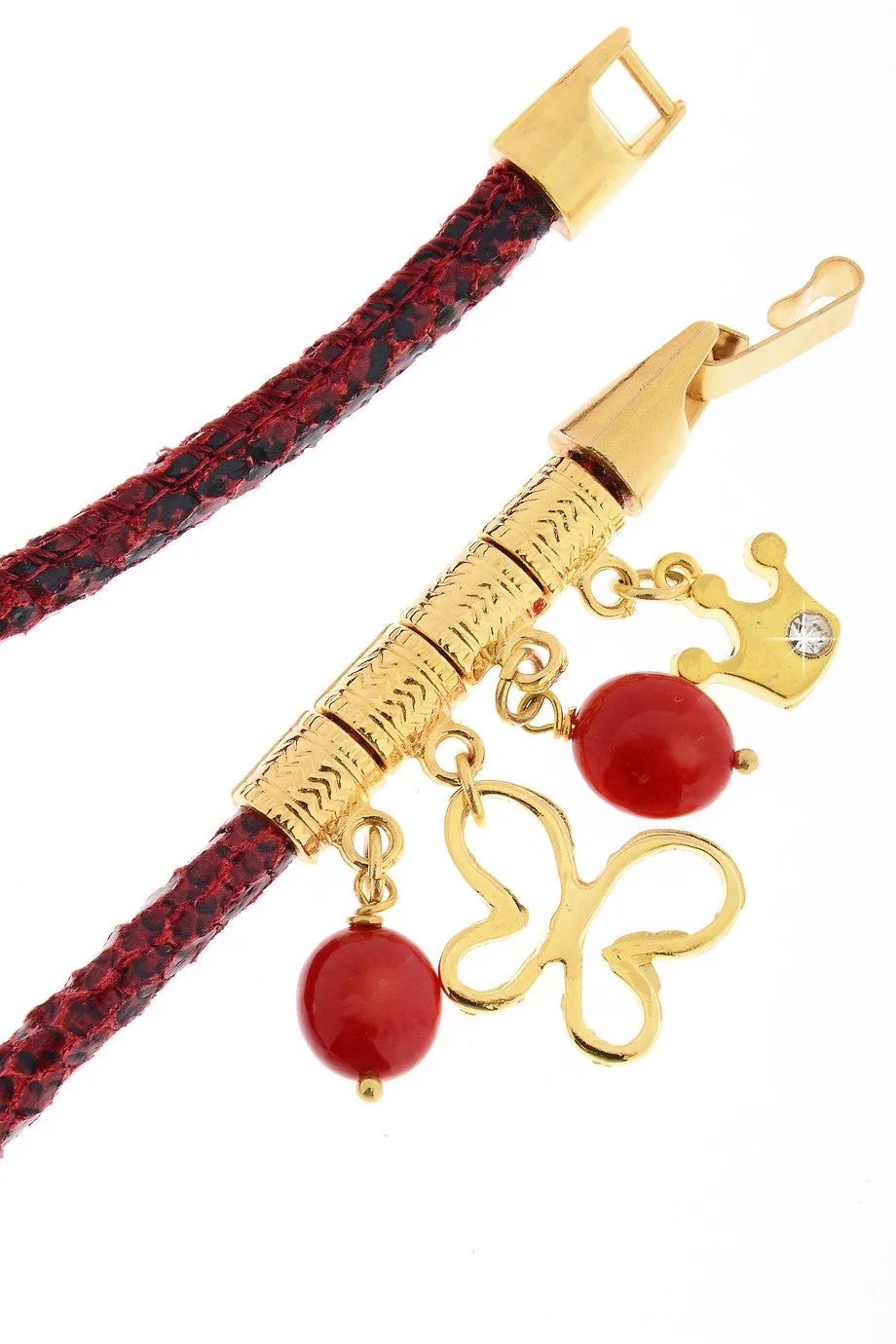 EUDORA Red Snakeskin Charms Bracelet