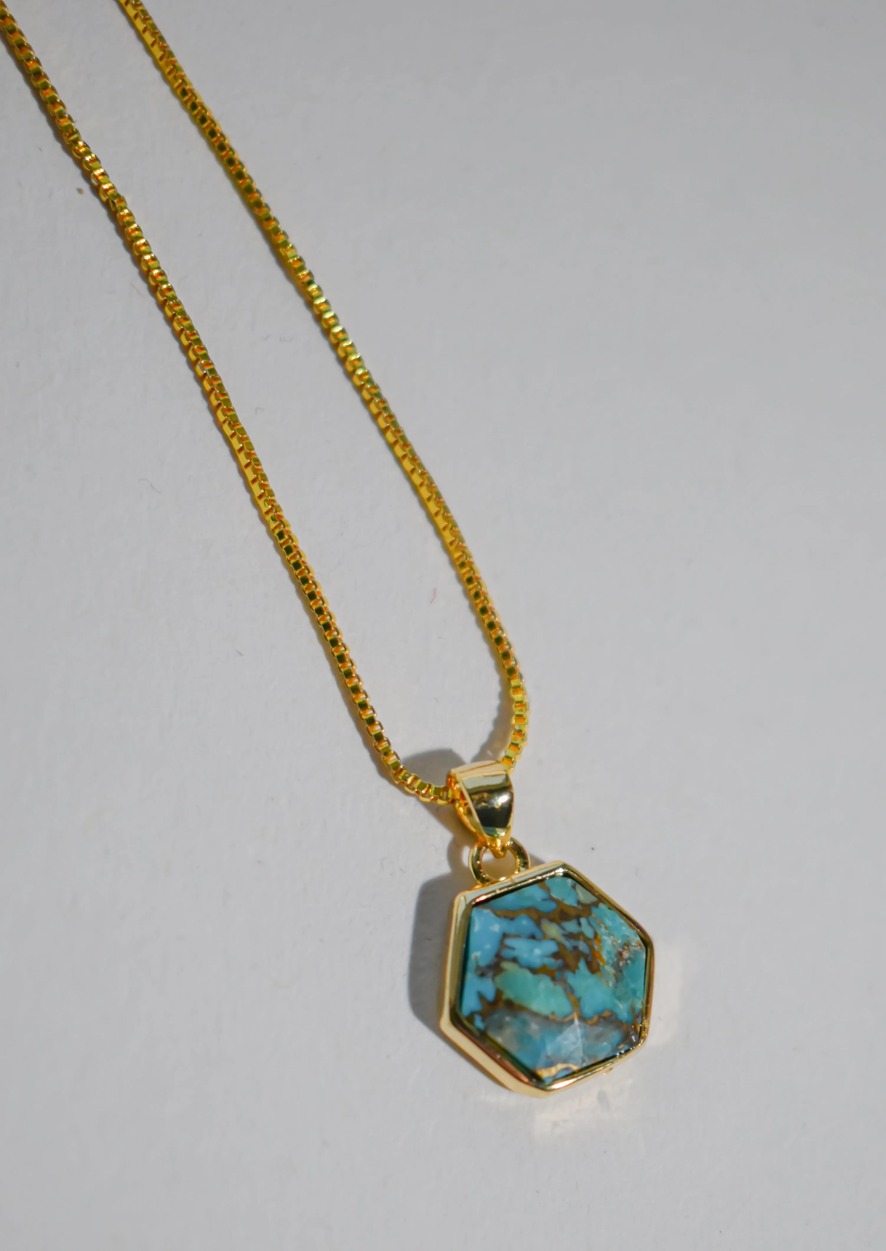 Faceted Hexagonal Gemstone & Brass Necklace