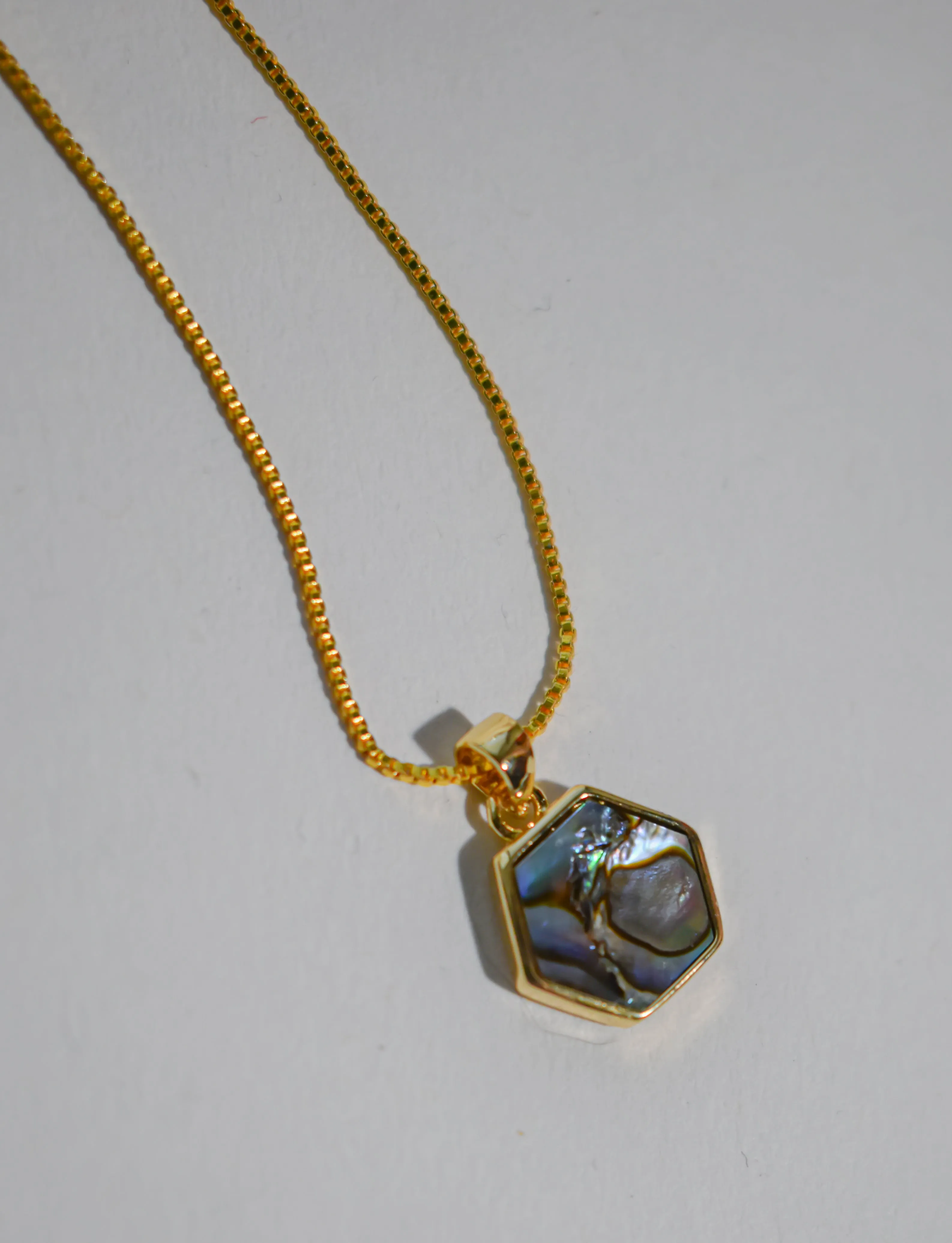 Faceted Hexagonal Gemstone & Brass Necklace