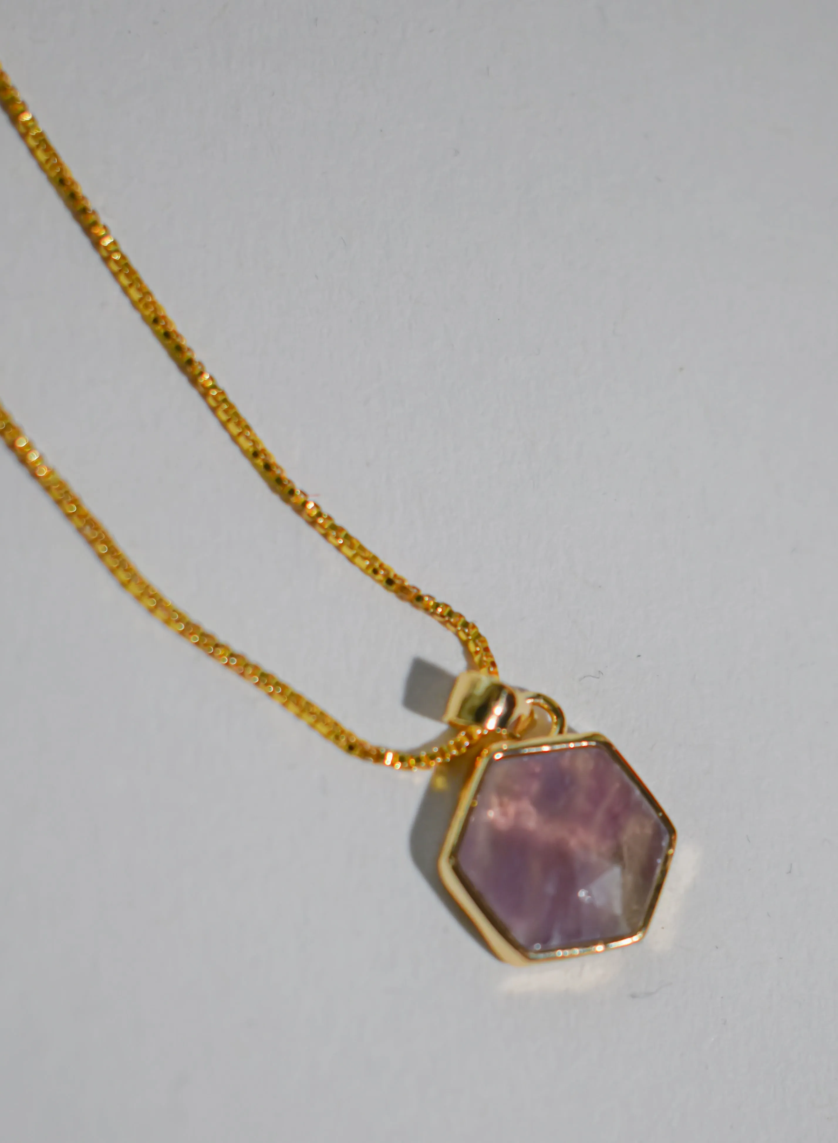 Faceted Hexagonal Gemstone & Brass Necklace