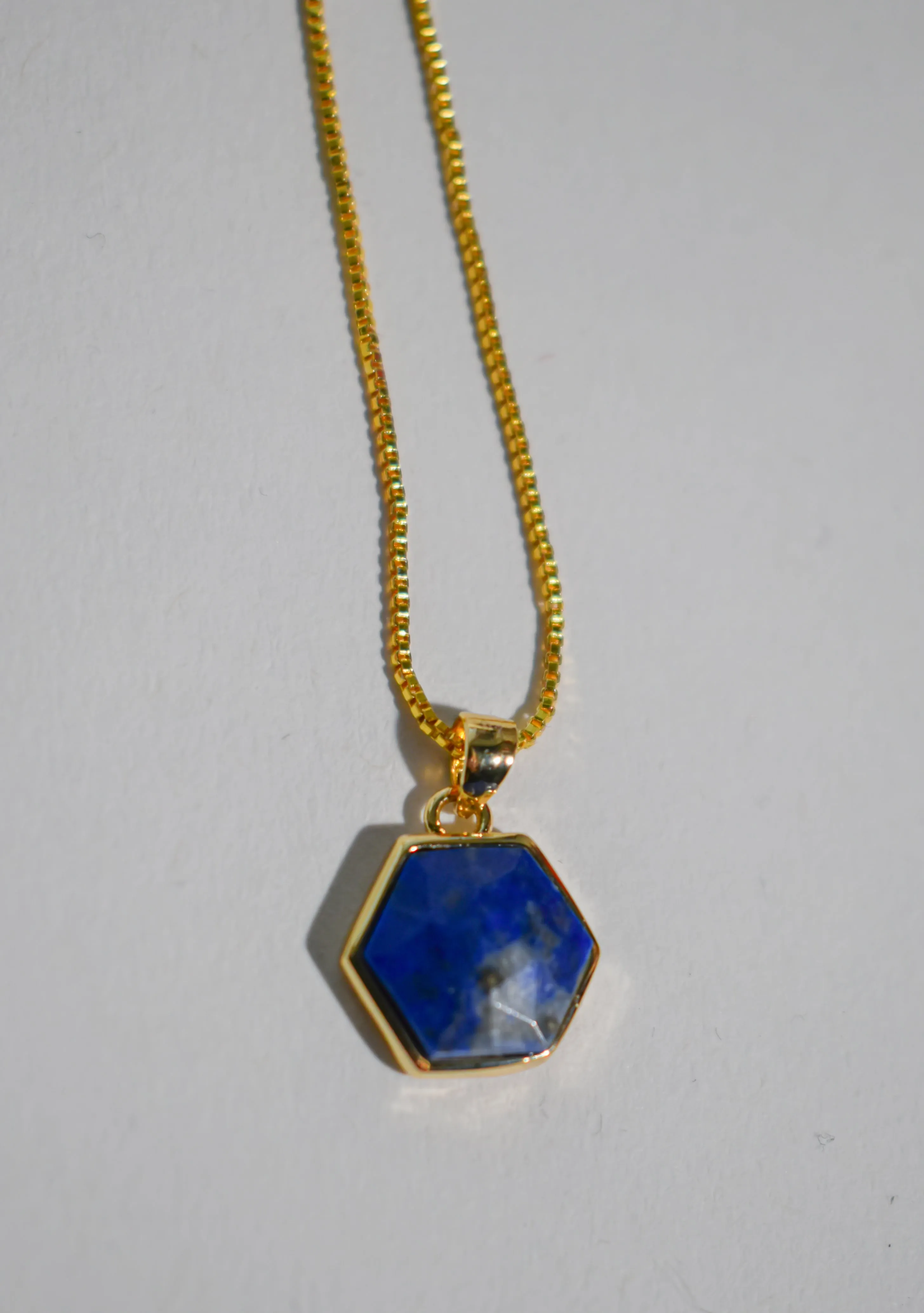 Faceted Hexagonal Gemstone & Brass Necklace