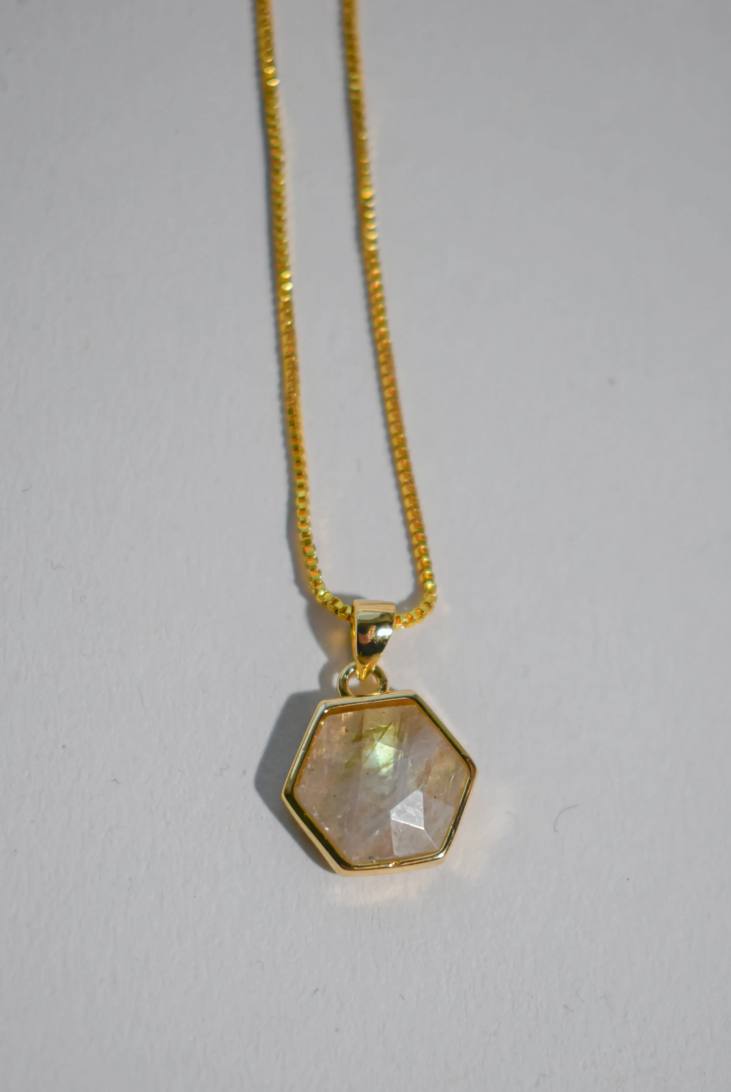 Faceted Hexagonal Gemstone & Brass Necklace