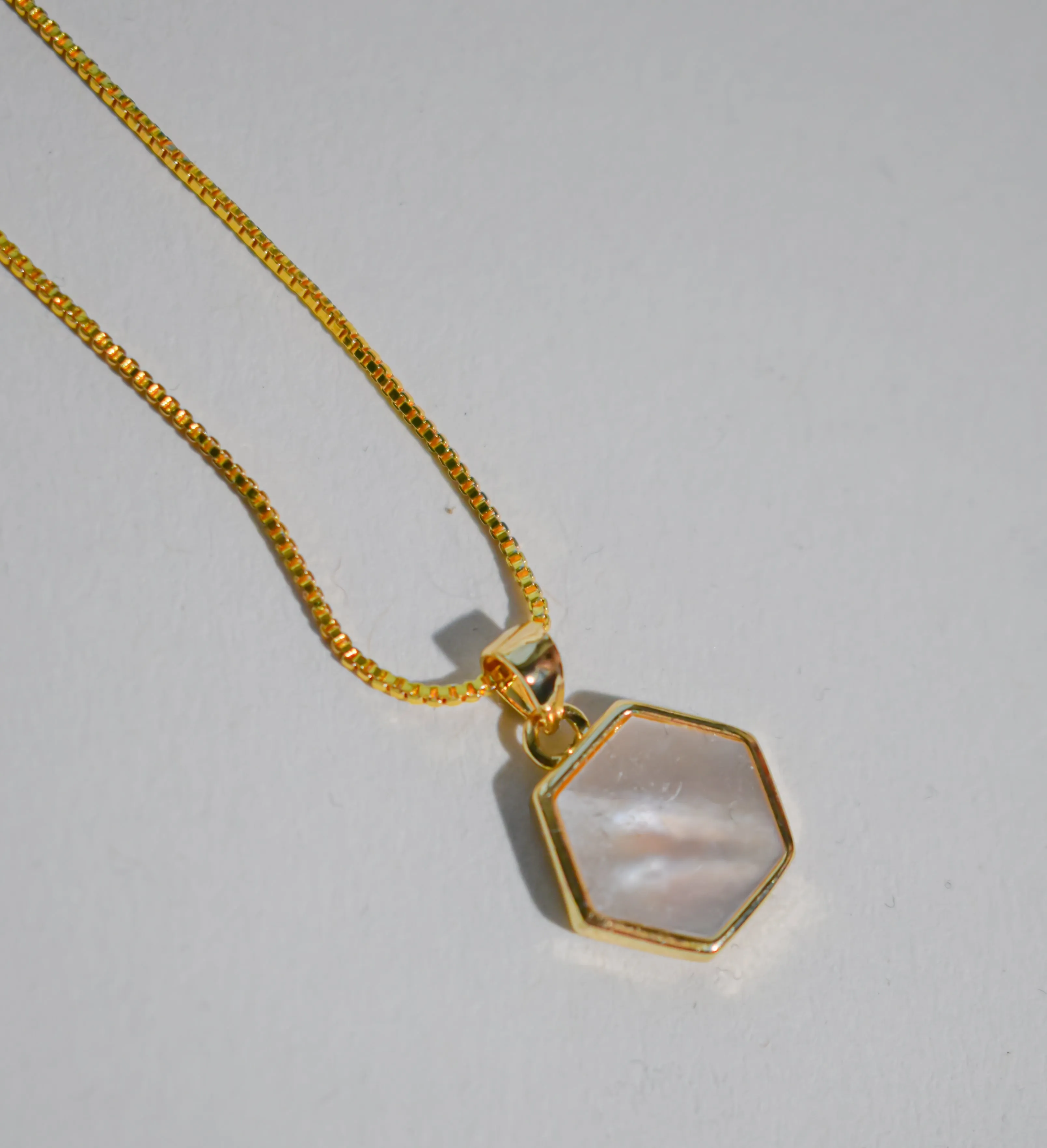 Faceted Hexagonal Gemstone & Brass Necklace