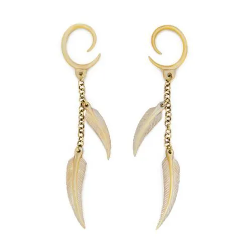 Feathers in the Wind Mother of Pearl Large Gauge Dangle Earrings - Price Per 2