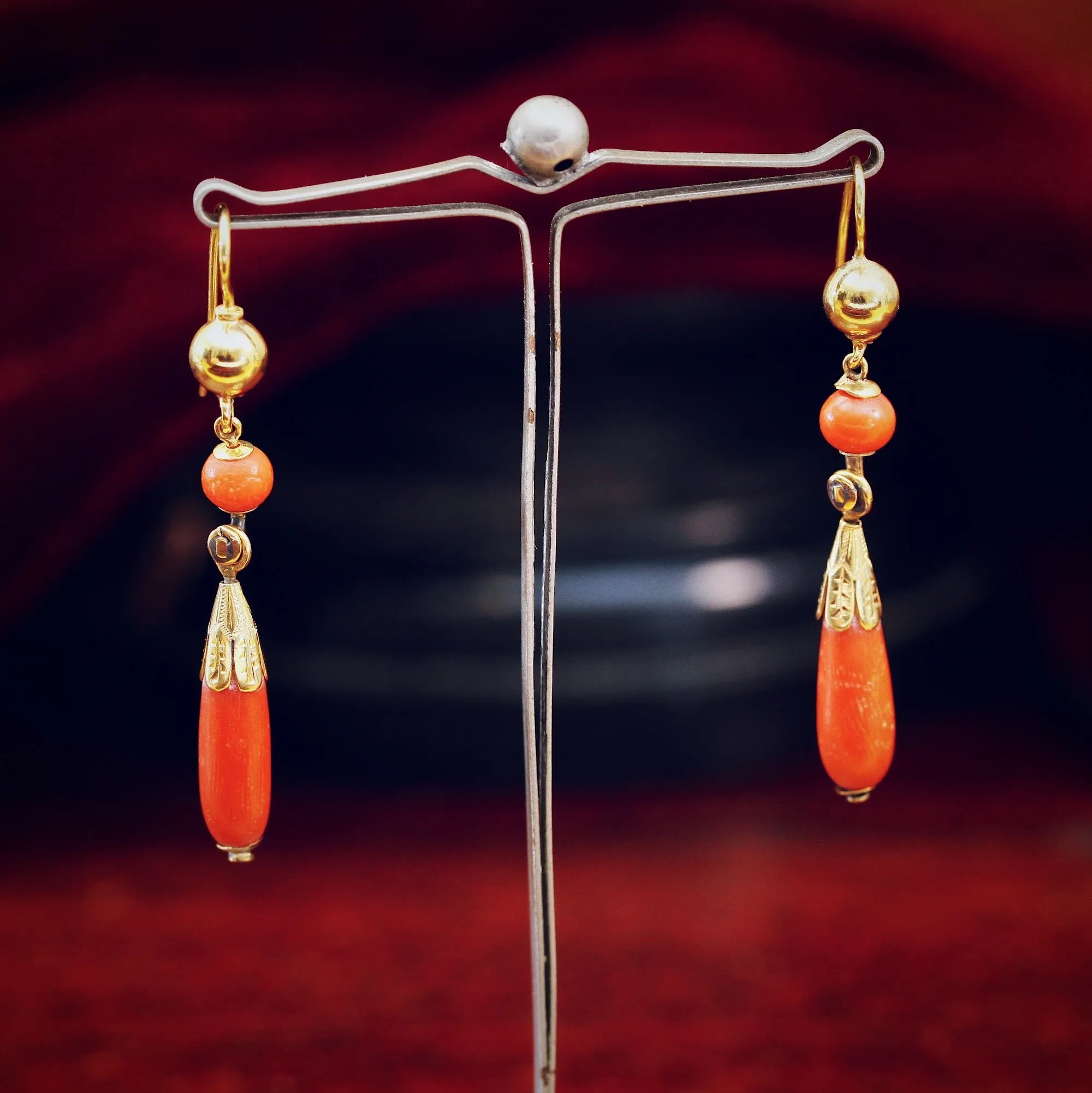 Fine Antique Etruscan Revival Coral Earrings