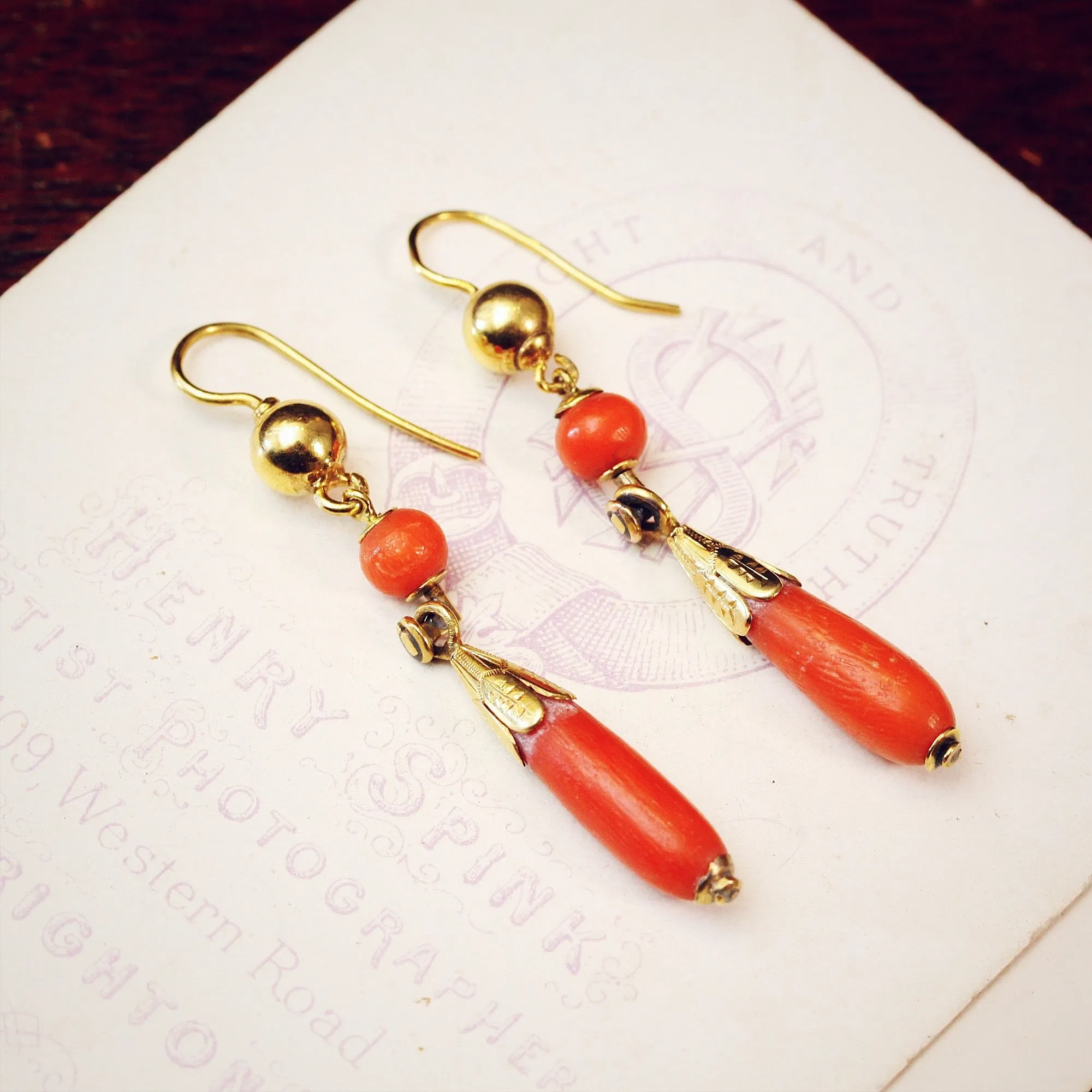 Fine Antique Etruscan Revival Coral Earrings