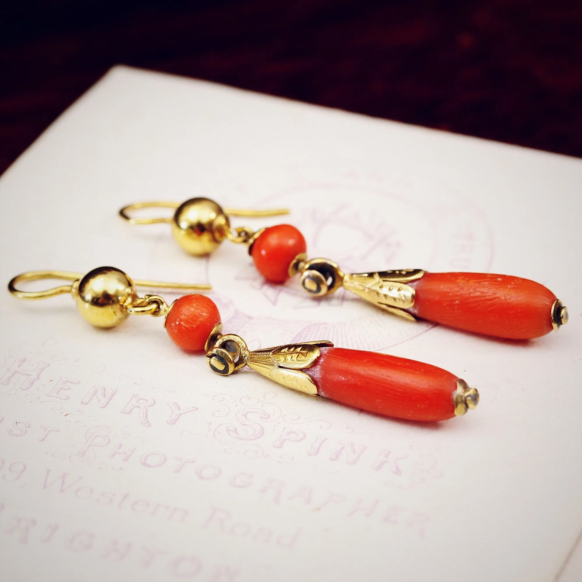 Fine Antique Etruscan Revival Coral Earrings