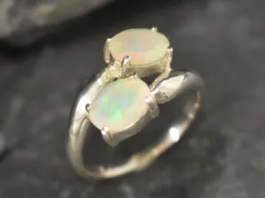 Fire Opal Ring - Two Stone Ring - Bypass Opal Ring