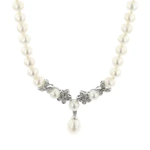 Freshwater Pearls with Diamonds Drop Necklace