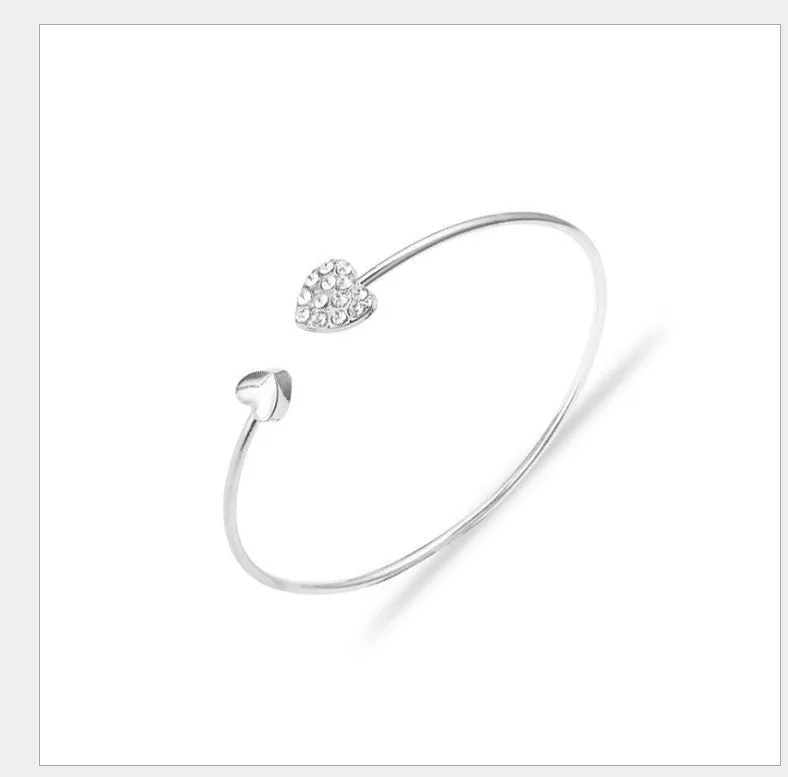 Full Diamond Heart-Shaped simple and elegant Open Love Bracelet  for women