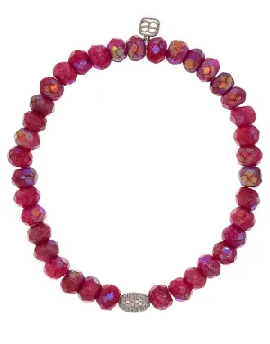 Fuschia Moonstone Pave Oval Bead Bracelet