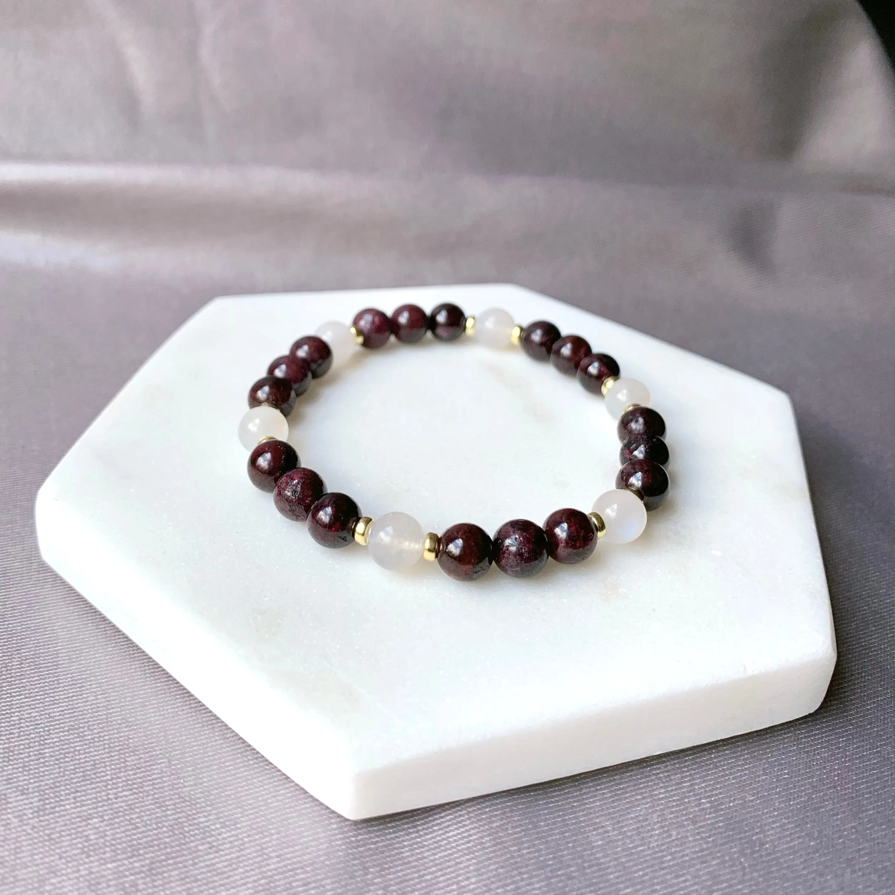 Garnet & Moonstone Gold Beaded Bracelet