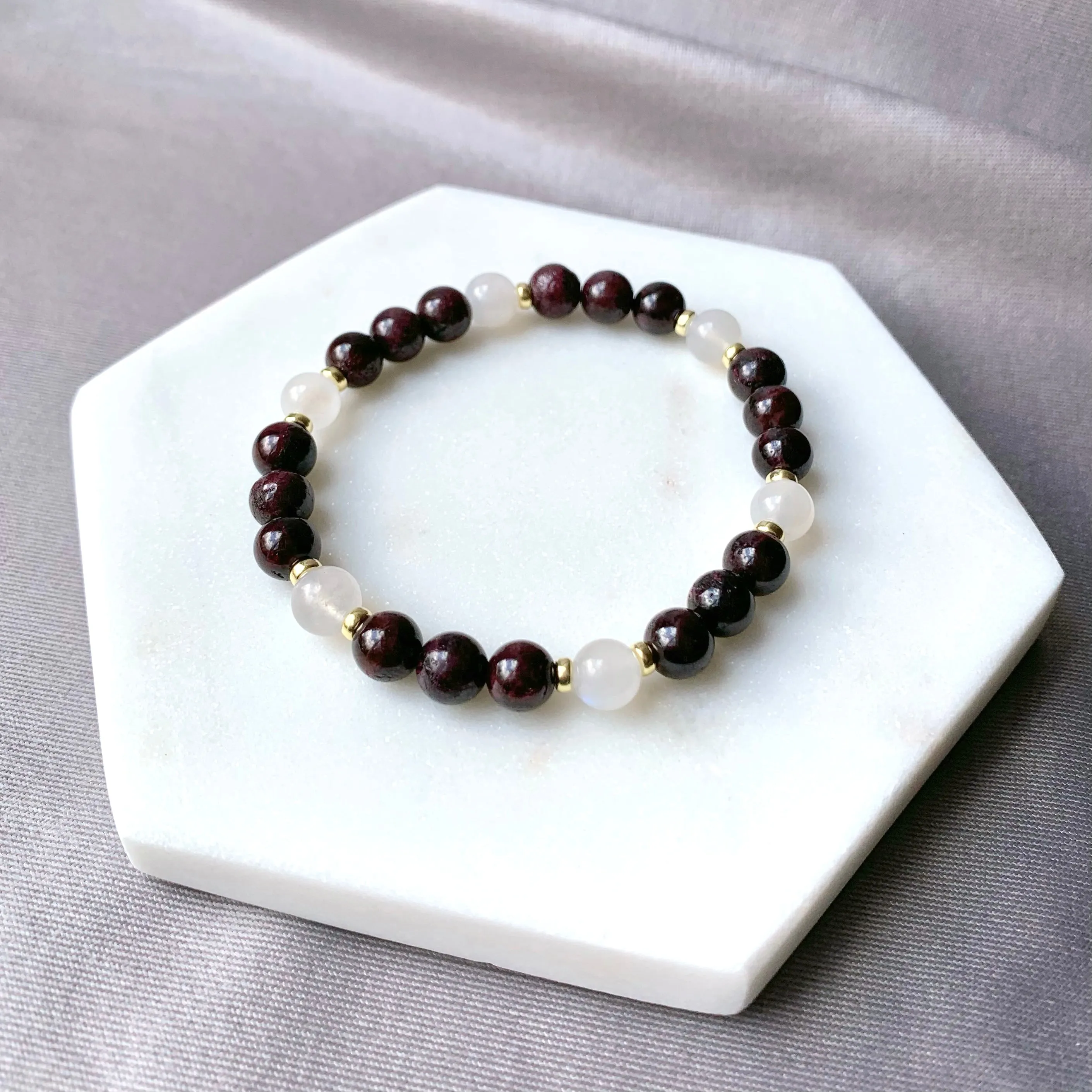 Garnet & Moonstone Gold Beaded Bracelet