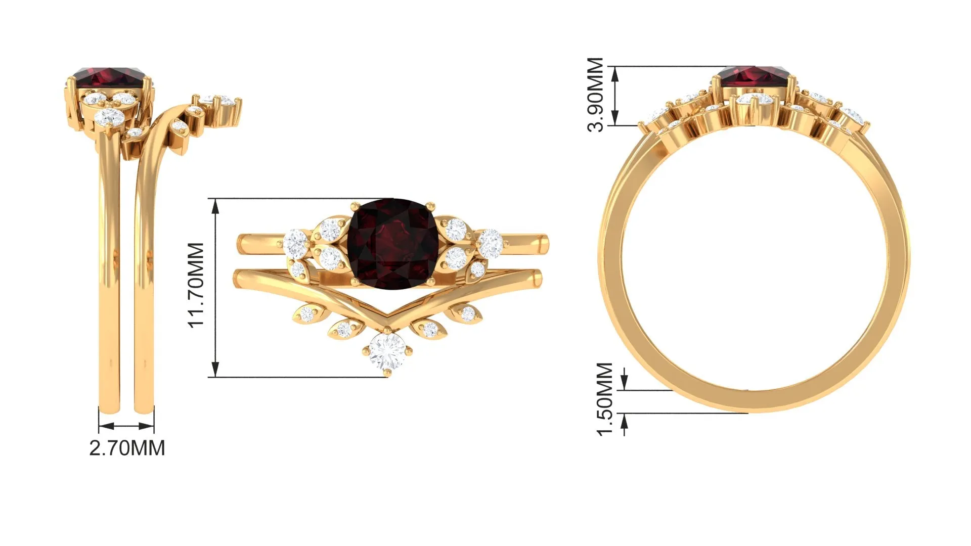 Garnet and Diamond Ring Set with Leaf Motif