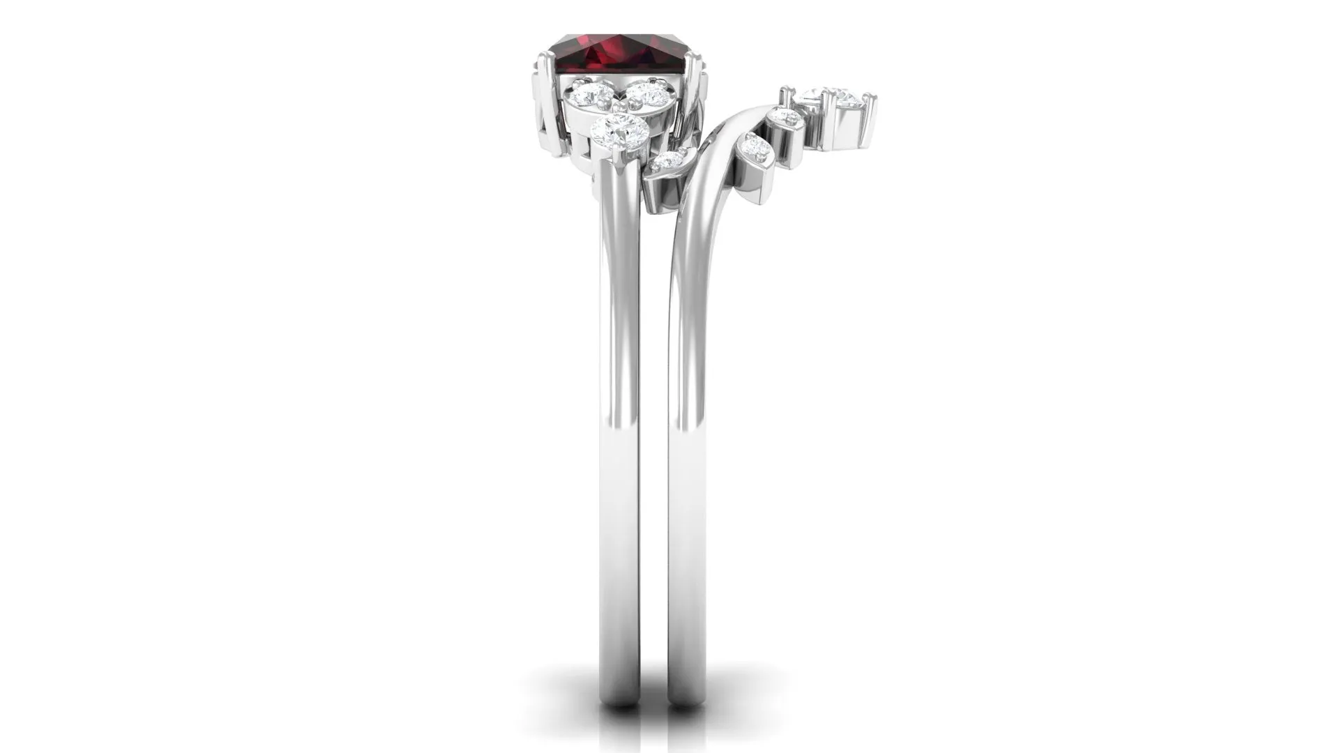 Garnet and Diamond Ring Set with Leaf Motif