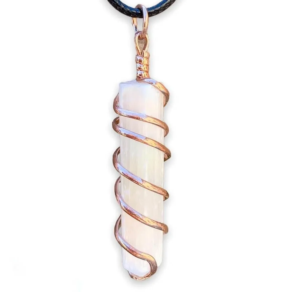 Gemstone Spiral Wrapped Pendant Necklace