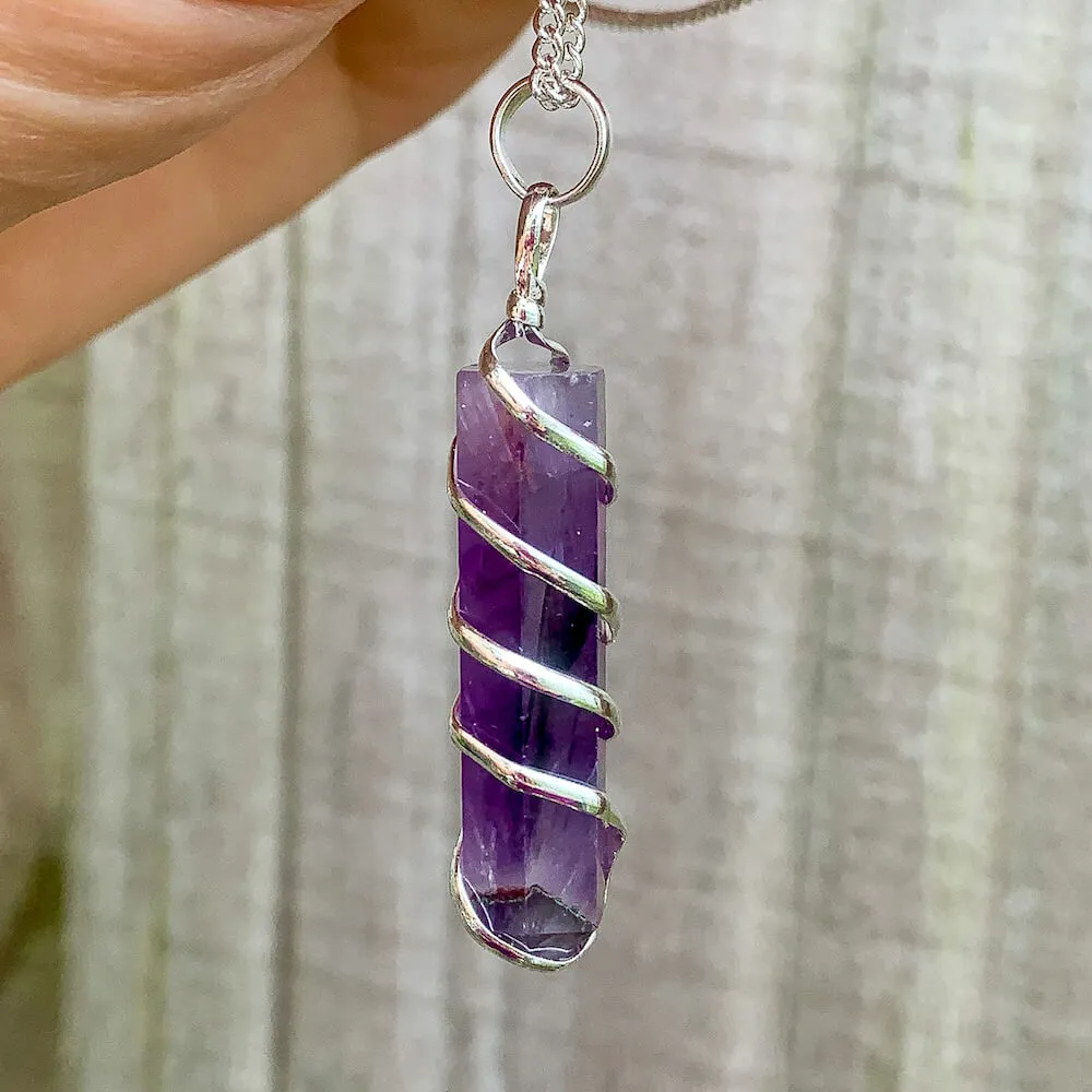 Gemstone Spiral Wrapped Pendant Necklace