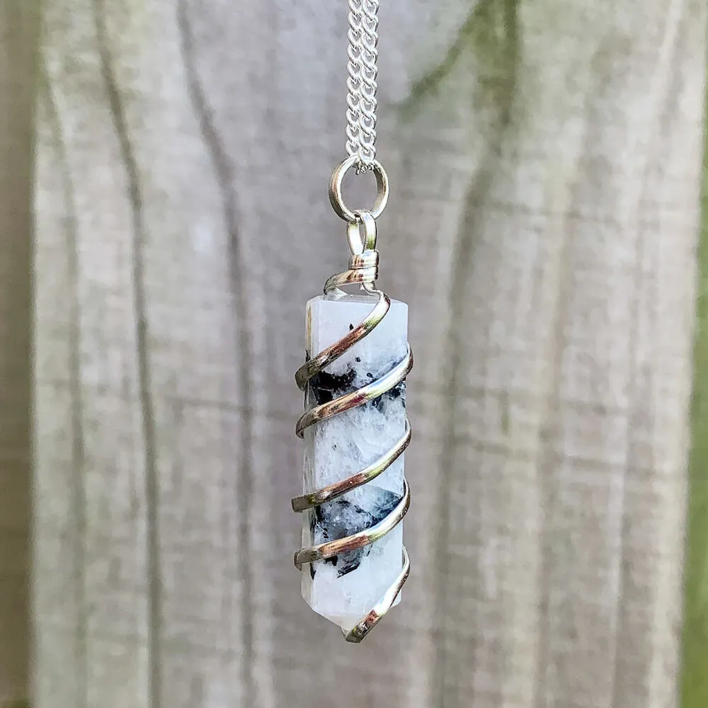 Gemstone Spiral Wrapped Pendant Necklace