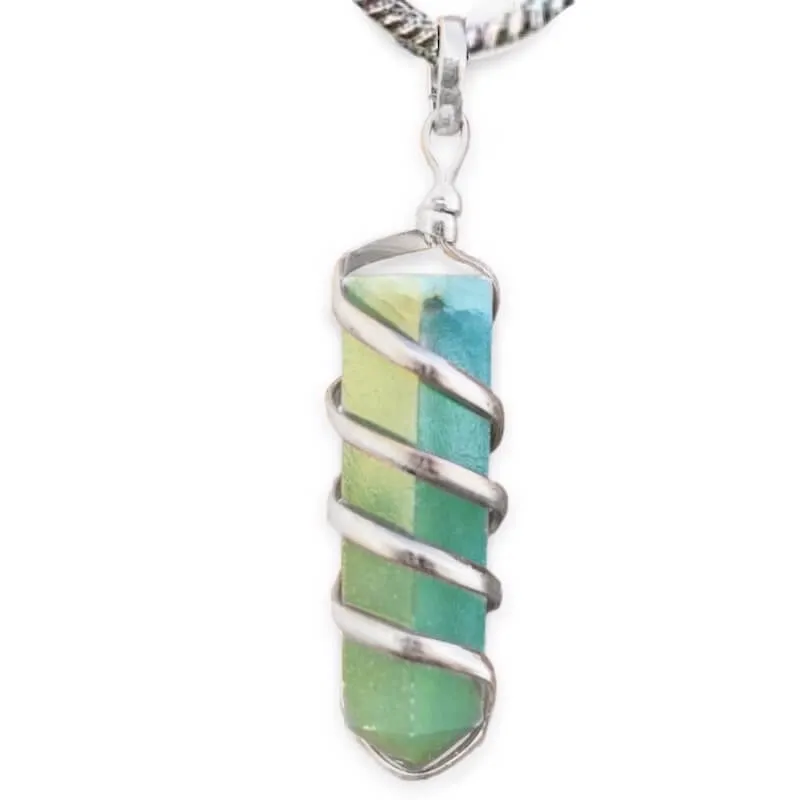 Gemstone Spiral Wrapped Pendant Necklace