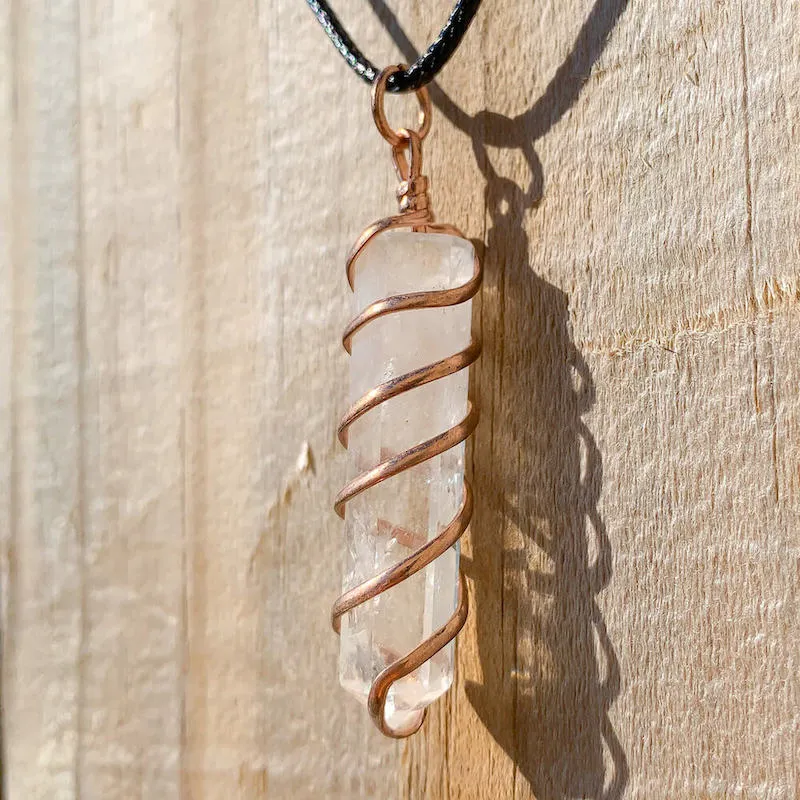 Gemstone Spiral Wrapped Pendant Necklace