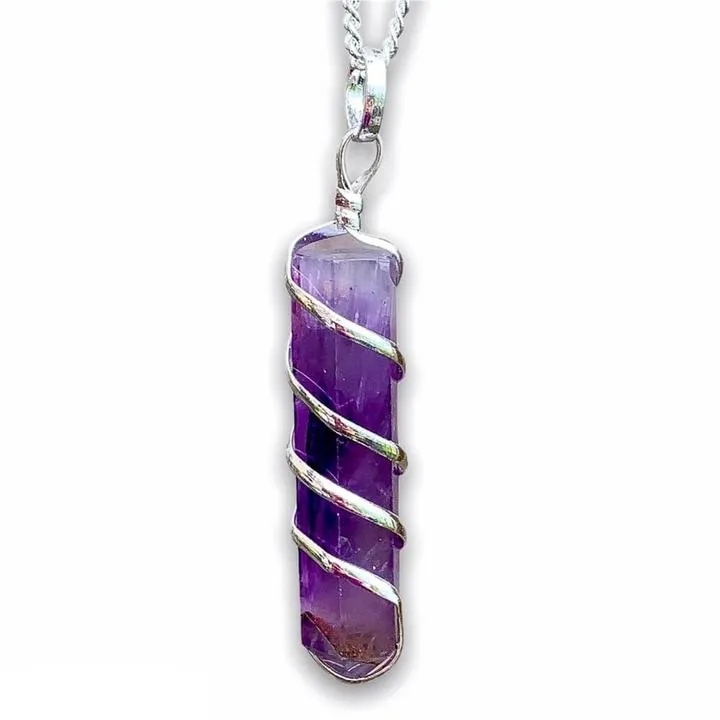 Gemstone Spiral Wrapped Pendant Necklace