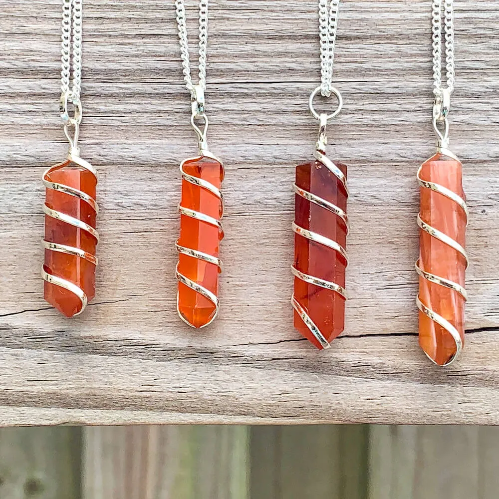 Gemstone Spiral Wrapped Pendant Necklace