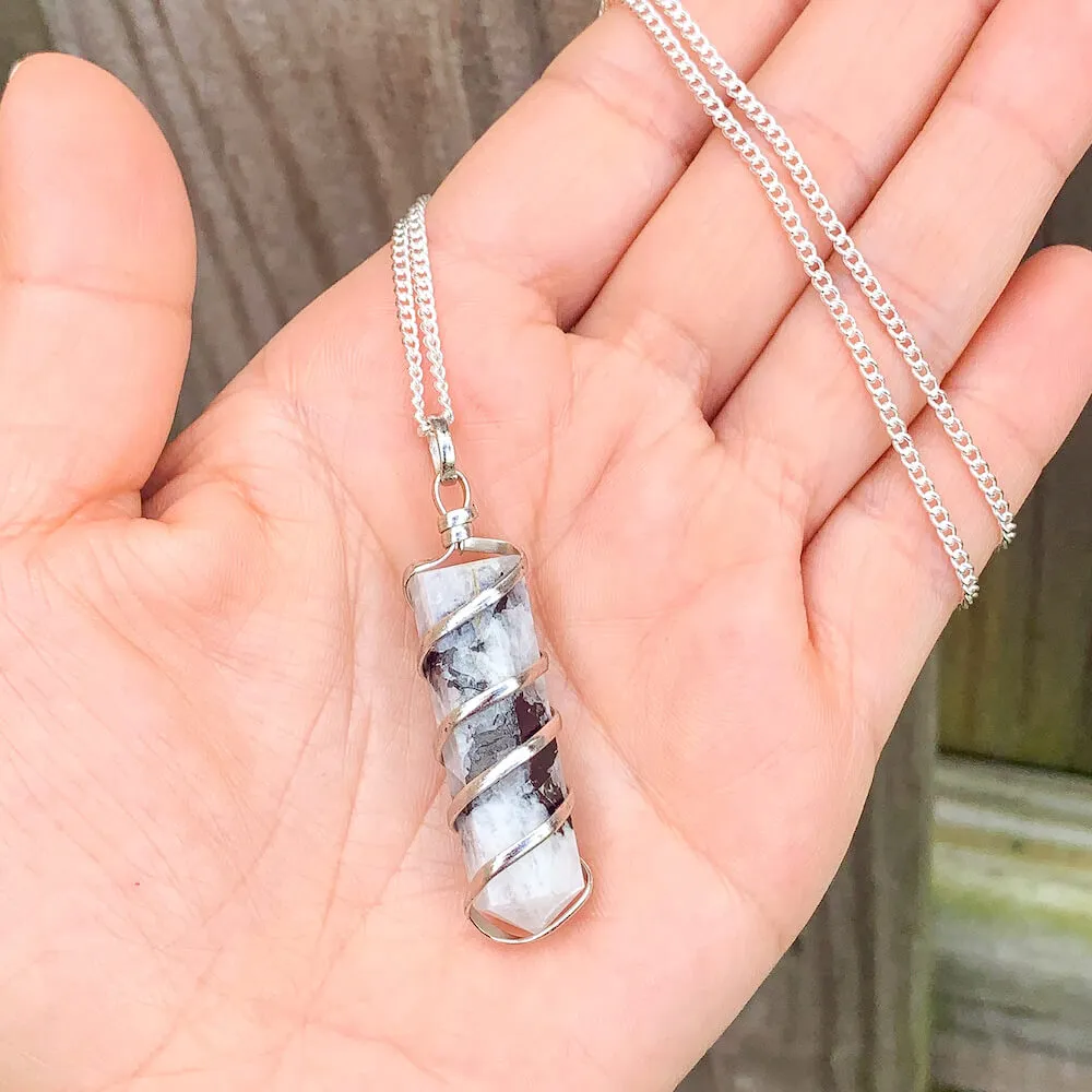 Gemstone Spiral Wrapped Pendant Necklace