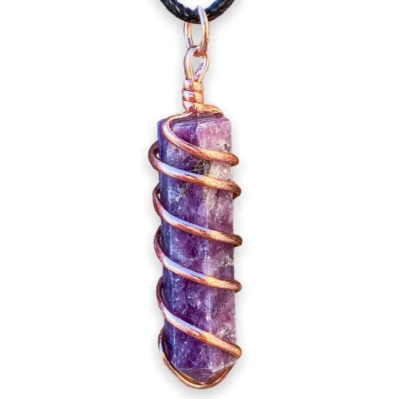 Gemstone Spiral Wrapped Pendant Necklace