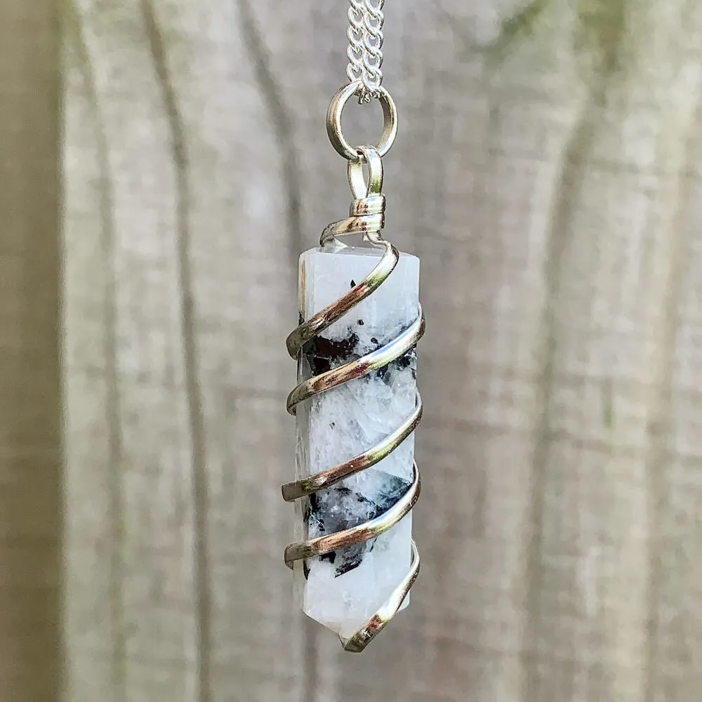 Gemstone Spiral Wrapped Pendant Necklace