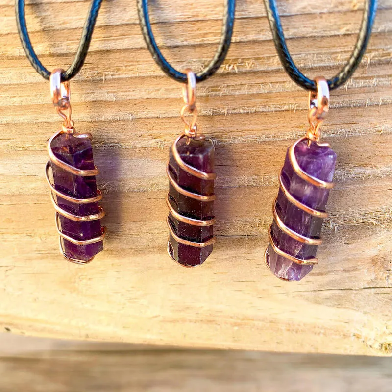 Gemstone Spiral Wrapped Pendant Necklace