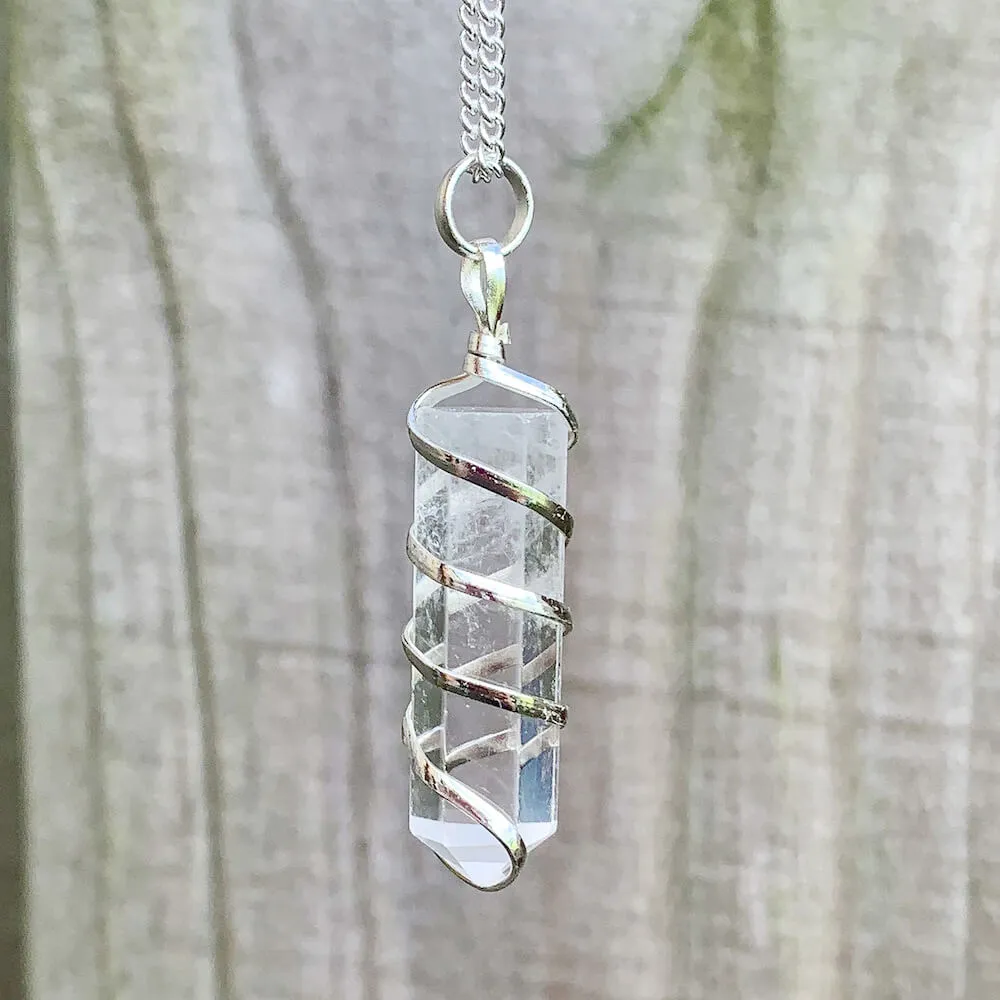 Gemstone Spiral Wrapped Pendant Necklace