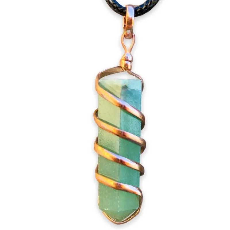 Gemstone Spiral Wrapped Pendant Necklace