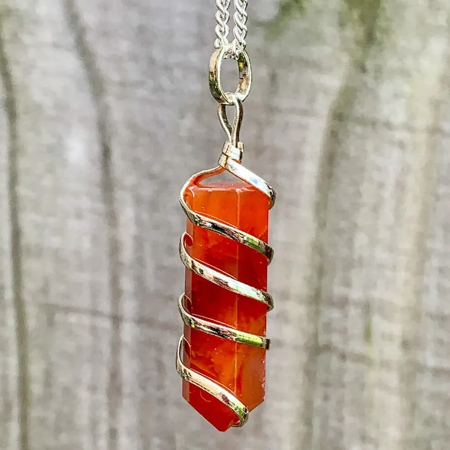 Gemstone Spiral Wrapped Pendant Necklace