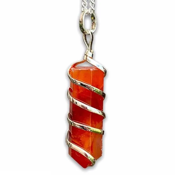 Gemstone Spiral Wrapped Pendant Necklace