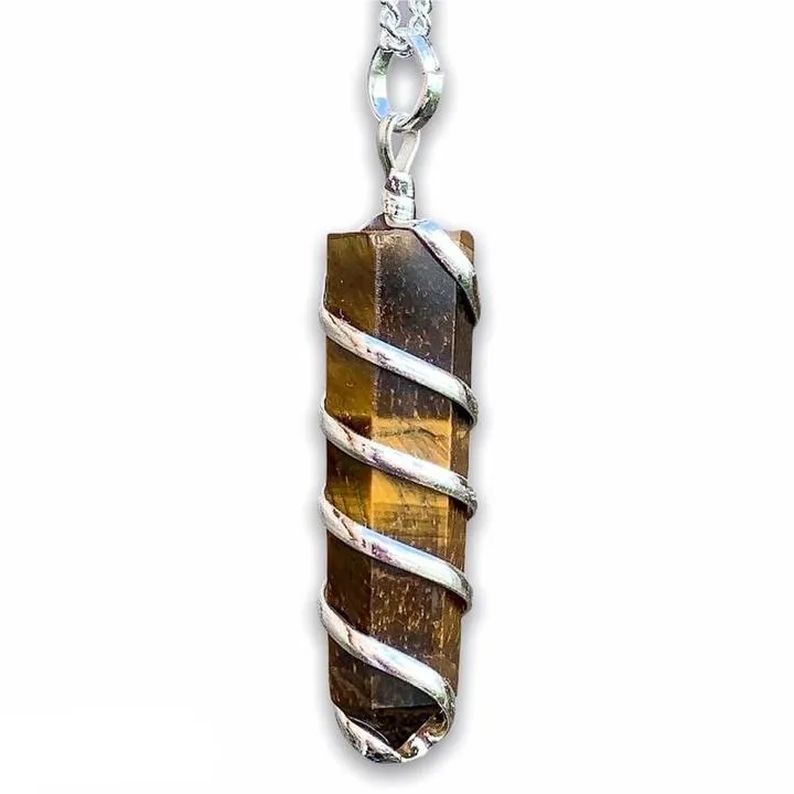 Gemstone Spiral Wrapped Pendant Necklace