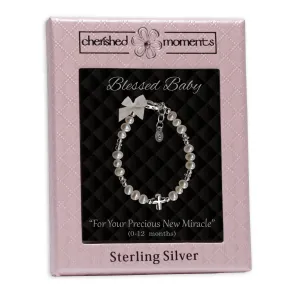 Girls Sterling Silver Pearl Cross Baby Bracelet Baptism Gift 0-12 months adjustable