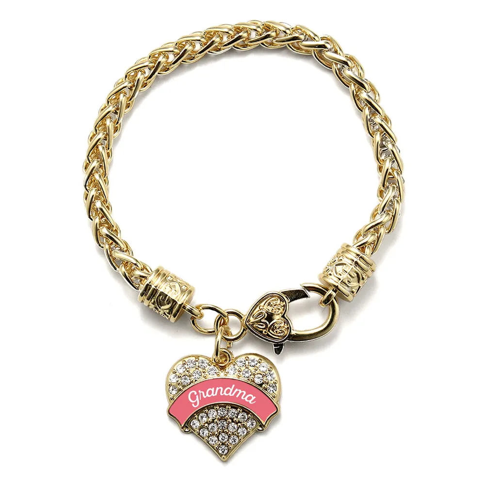 Gold Coral Grandma Pave Heart Charm Braided Bracelet