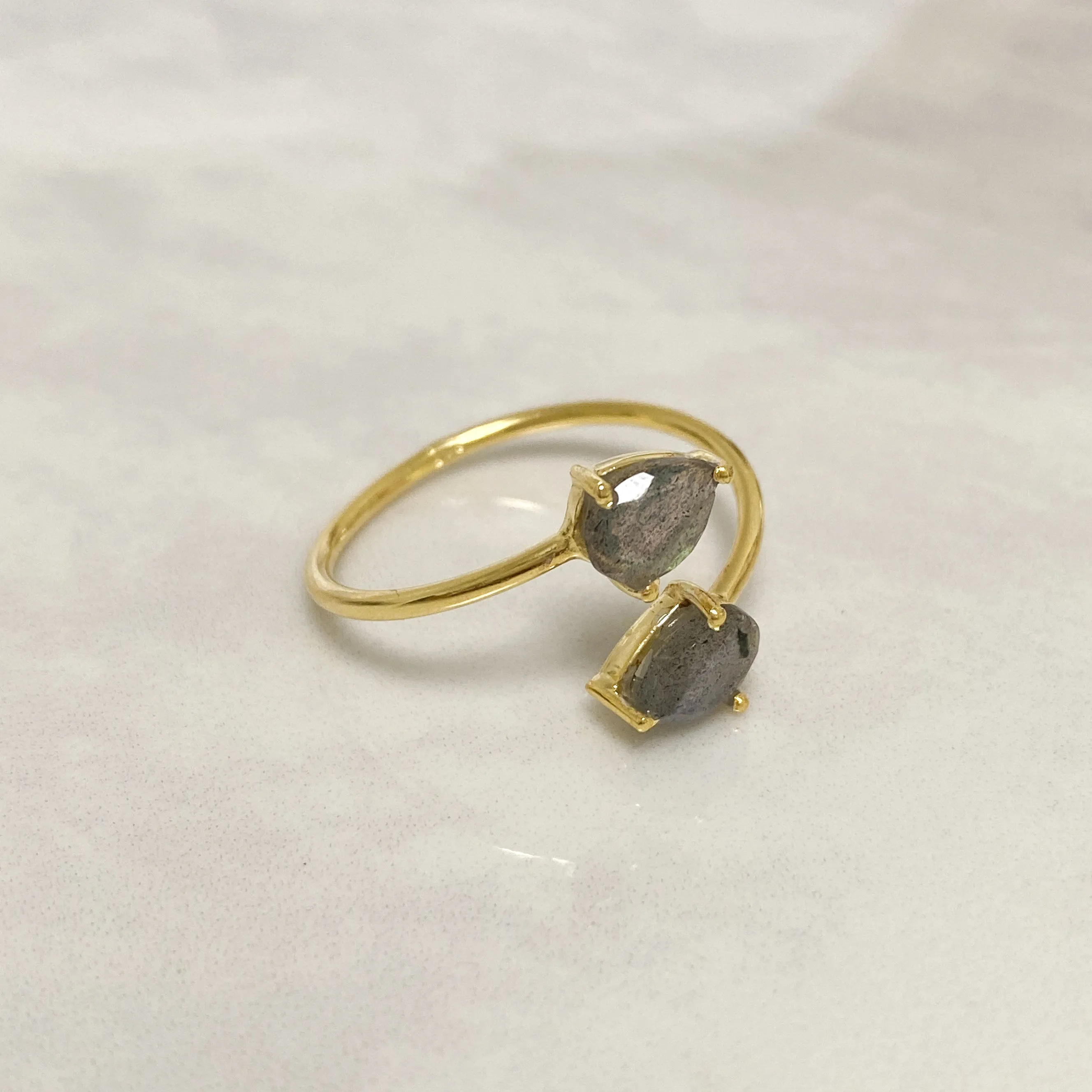 Gold Labradorite Gemstone Pear drop Ring